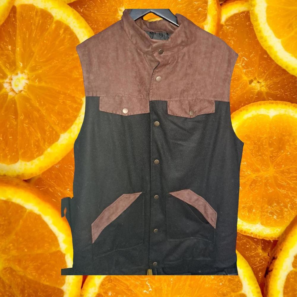 Boulder Creek Black‎ and Brown Vest Wool Blend With 2 Snap Pockets Size XL Tall